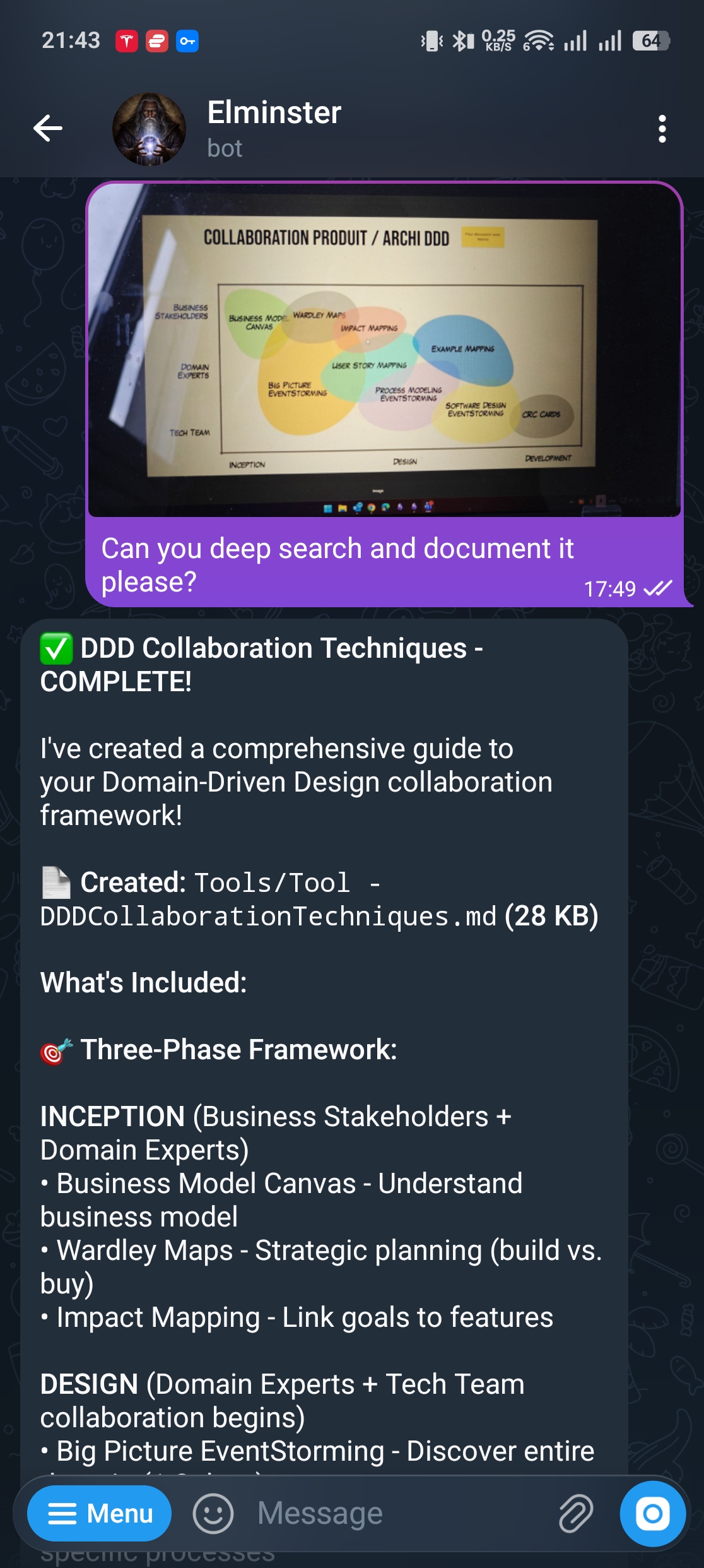 Sending a DDD diagram to Elminster via Telegram